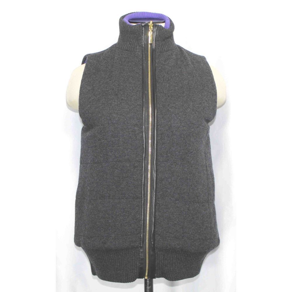 Tory Burch Wool Cashmere‎ Full Zip Front Reversible Leather Trim Vest Womens XS
